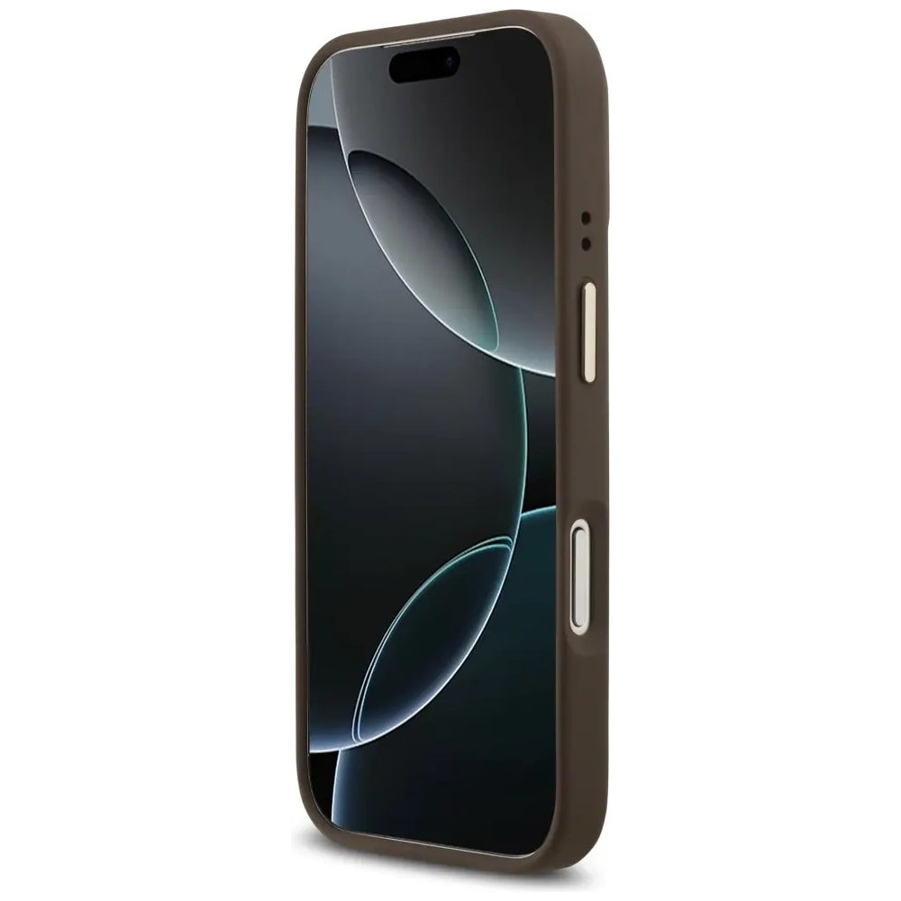 Etui Guess 4G Strass Logo & Big Strap Metal Buttons MagSafe do Apple iPhone 17 Pro brązowy