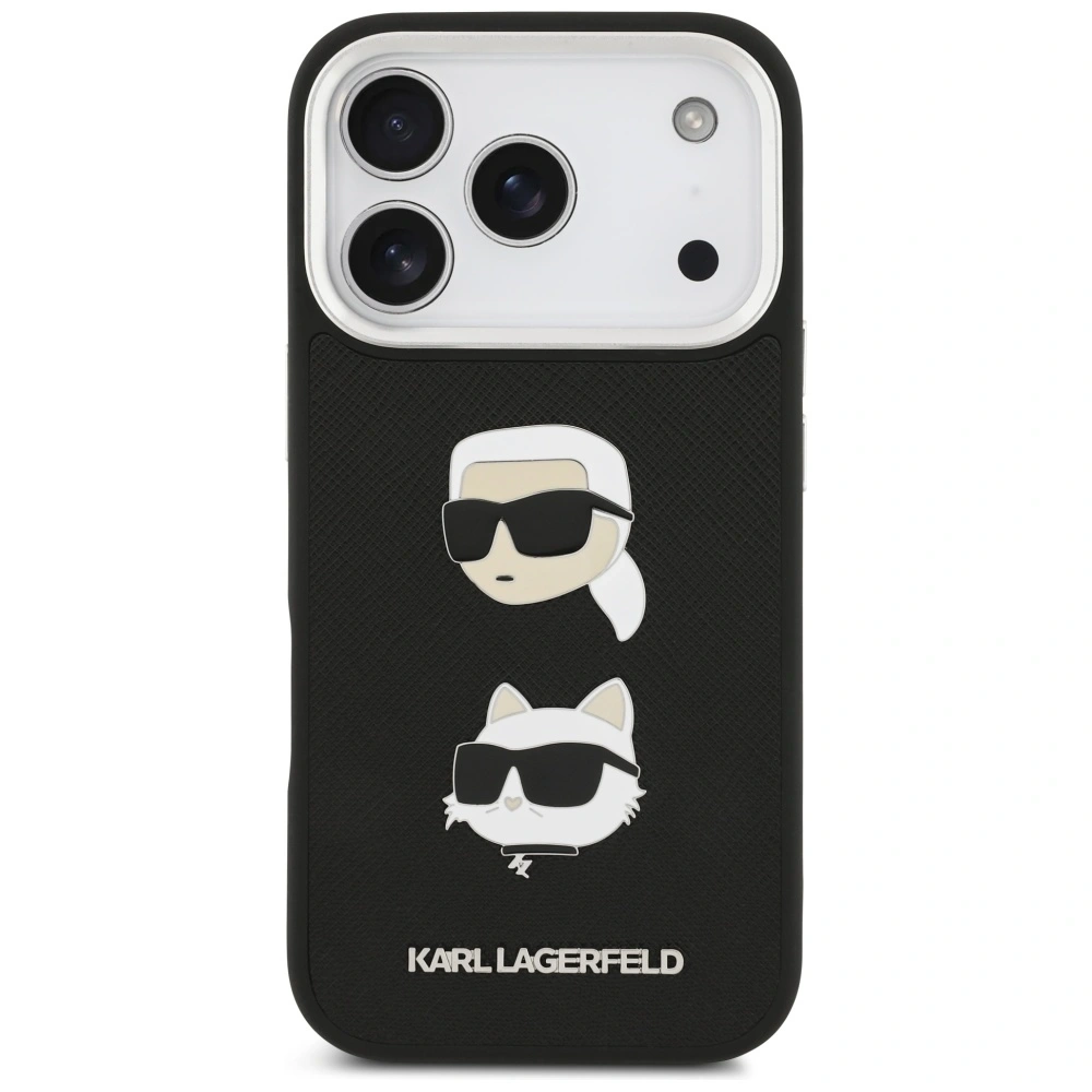 Etui Karl Lagerfeld FW Grained Karl & Choupette Heads Pins & Logo do Apple iPhone 17 Pro czarny