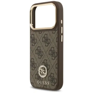 Etui Guess 4G Strass Logo & Big Strap Metal Buttons MagSafe do Apple iPhone 17 Pro brązowy