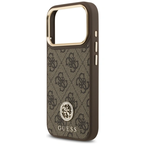 Etui Guess 4G Strass Logo & Big Strap Metal Buttons MagSafe do Apple iPhone 17 Pro brązowy