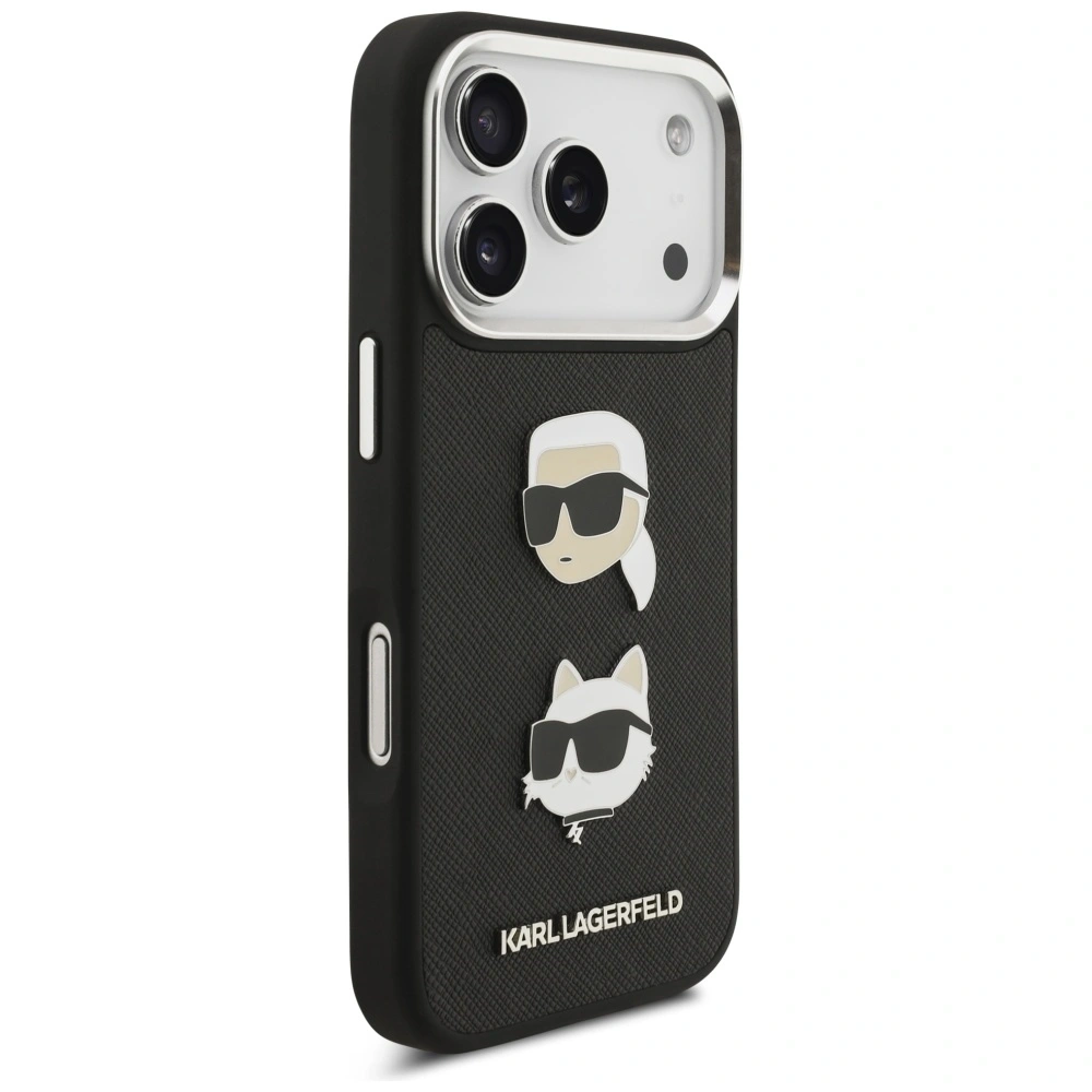 Etui Karl Lagerfeld FW Grained Karl & Choupette Heads Pins & Logo do Apple iPhone 17 Pro czarny