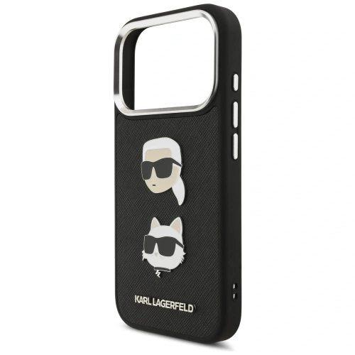 Etui Karl Lagerfeld FW Grained Karl & Choupette Heads Pins & Logo do Apple iPhone 17 Pro czarny