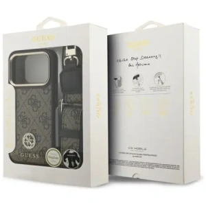Etui Guess 4G Strass Logo & Big Strap Metal Buttons MagSafe do Apple iPhone 17 Pro brązowy
