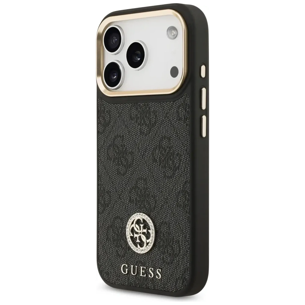 Etui Guess 4G Strass Logo & Big Strap Metal Buttons MagSafe do Apple iPhone 17 Pro czarny