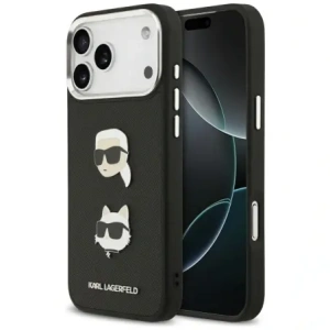 Etui Karl Lagerfeld FW Grained Karl & Choupette Heads Pins & Logo do Apple iPhone 17 Pro Max czarny