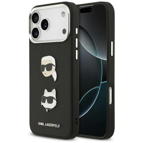 Etui Karl Lagerfeld FW Grained Karl & Choupette Heads Pins & Logo do Apple iPhone 17 Pro Max czarny