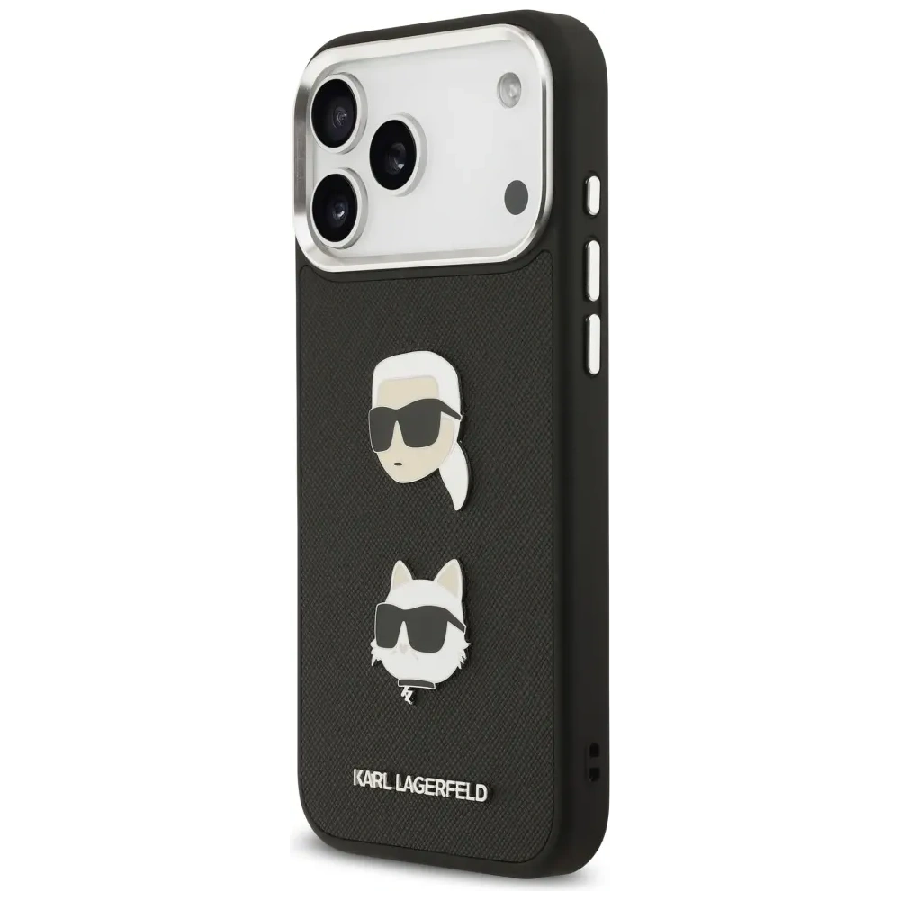 Etui Karl Lagerfeld FW Grained Karl & Choupette Heads Pins & Logo do Apple iPhone 17 Pro Max czarny