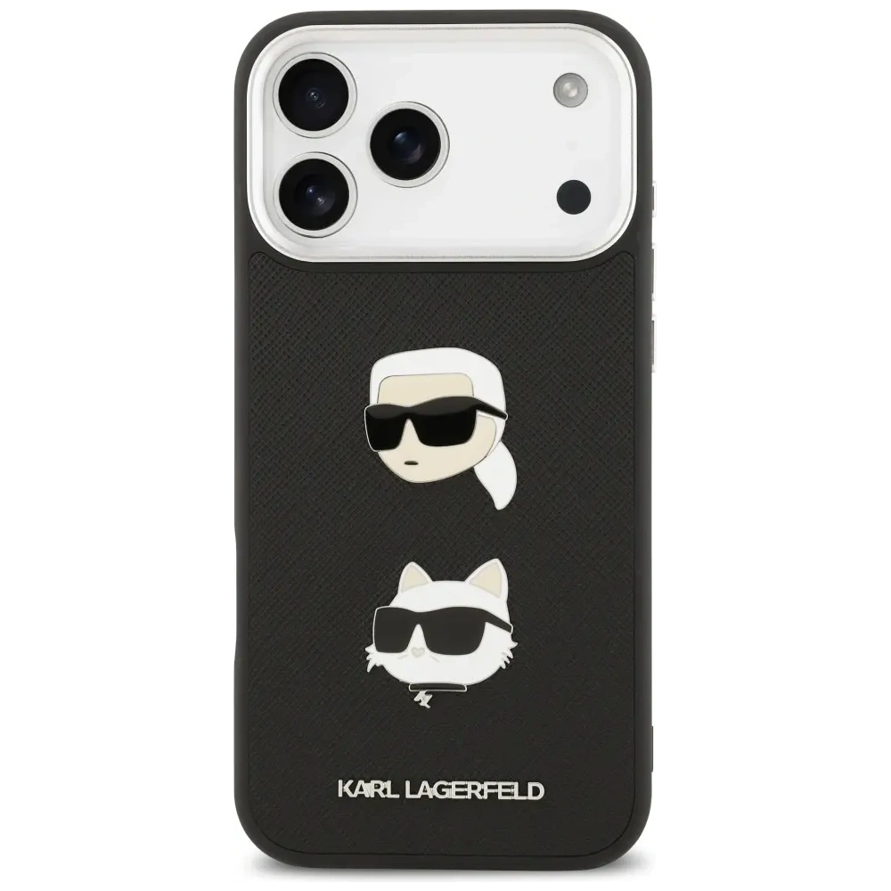 Etui Karl Lagerfeld FW Grained Karl & Choupette Heads Pins & Logo do Apple iPhone 17 Pro Max czarny