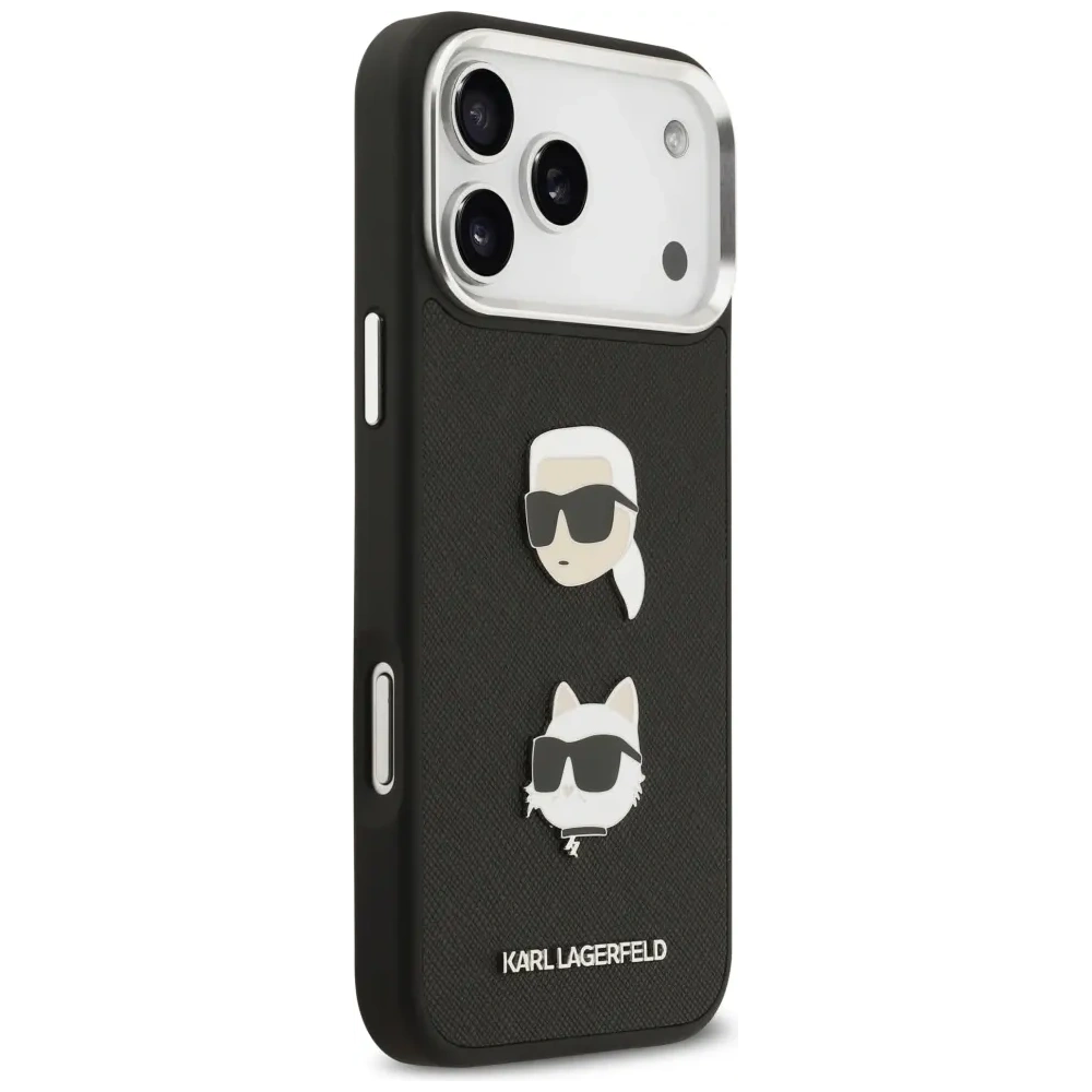Etui Karl Lagerfeld FW Grained Karl & Choupette Heads Pins & Logo do Apple iPhone 17 Pro Max czarny