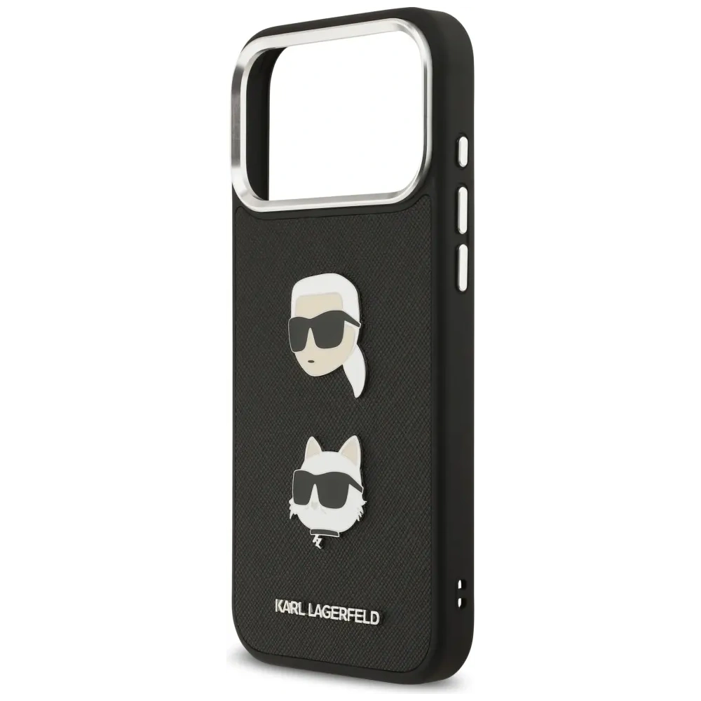 Etui Karl Lagerfeld FW Grained Karl & Choupette Heads Pins & Logo do Apple iPhone 17 Pro Max czarny