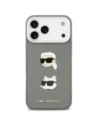 Etui Karl Lagerfeld FW Grained Karl & Choupette Heads Pins & Logo do Apple iPhone 17 Pro Max szary