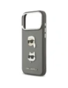 Etui Karl Lagerfeld FW Grained Karl & Choupette Heads Pins & Logo do Apple iPhone 17 Pro Max szary