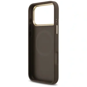 Etui Guess 4G Strass Logo & Big Strap Metal Buttons MagSafe do Apple iPhone 17 Pro Max brązowy