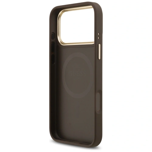 Etui Guess 4G Strass Logo & Big Strap Metal Buttons MagSafe do Apple iPhone 17 Pro Max brązowy