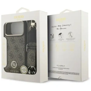 Etui Guess 4G Strass Logo & Big Strap Metal Buttons MagSafe do Apple iPhone 17 Pro Max brązowy