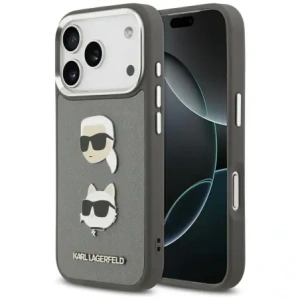 Etui Karl Lagerfeld FW Grained Karl & Choupette Heads Pins & Logo do Apple iPhone 17 Pro szary