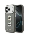 Etui Karl Lagerfeld FW Grained Karl & Choupette Heads Pins & Logo do Apple iPhone 17 Pro szary