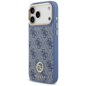 Etui Guess 4G Strass Logo & Big Strap Metal Buttons MagSafe do Apple iPhone 17 Pro Max niebieski