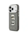 Etui Karl Lagerfeld FW Grained Karl & Choupette Heads Pins & Logo do Apple iPhone 17 Pro szary