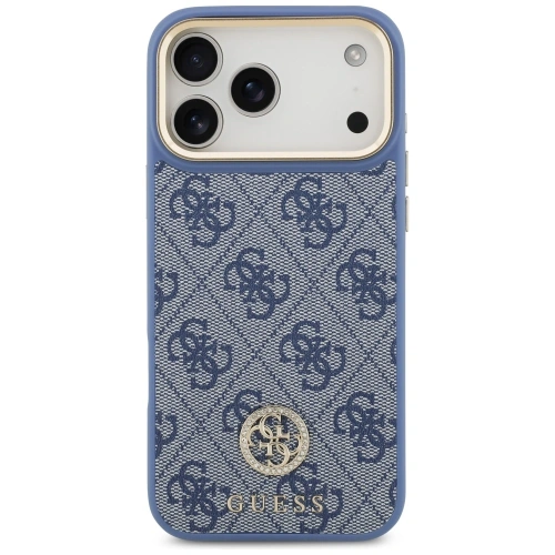 Etui Guess 4G Strass Logo & Big Strap Metal Buttons MagSafe do Apple iPhone 17 Pro Max niebieski