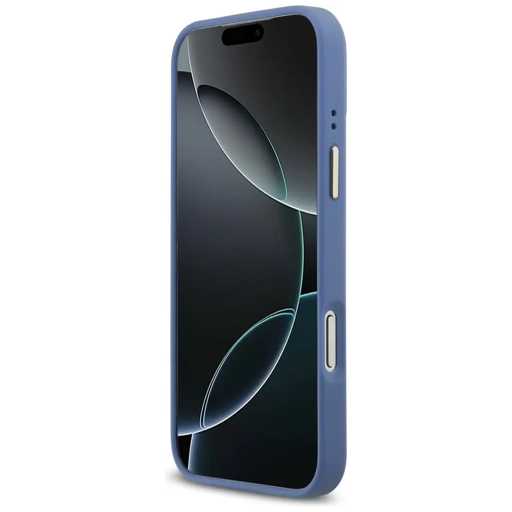 Etui Guess 4G Strass Logo & Big Strap Metal Buttons MagSafe do Apple iPhone 17 Pro Max niebieski