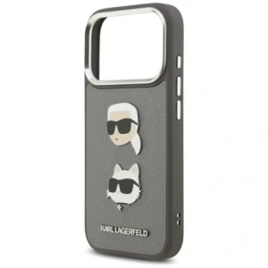 Etui Karl Lagerfeld FW Grained Karl & Choupette Heads Pins & Logo do Apple iPhone 17 Pro szary