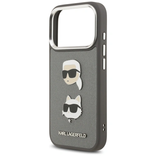 Etui Karl Lagerfeld FW Grained Karl & Choupette Heads Pins & Logo do Apple iPhone 17 Pro szary