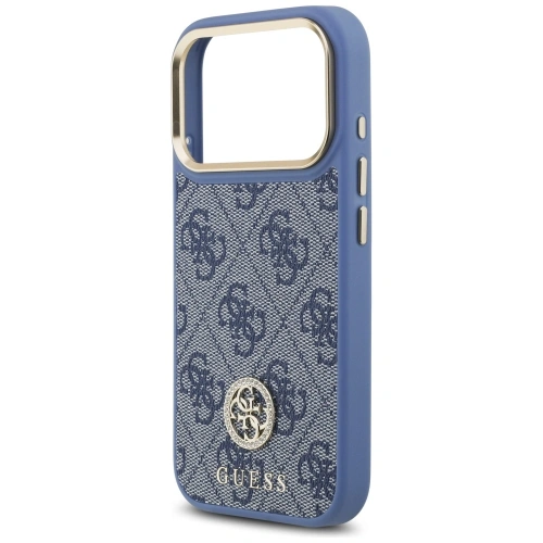 Etui Guess 4G Strass Logo & Big Strap Metal Buttons MagSafe do Apple iPhone 17 Pro niebieski