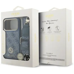 Etui Guess 4G Strass Logo & Big Strap Metal Buttons MagSafe do Apple iPhone 17 Pro niebieski