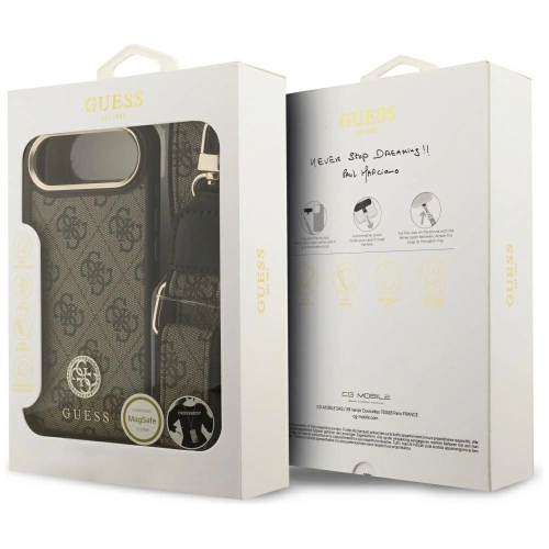 Etui Guess 4G Strass Logo & Big Strap Metal Buttons MagSafe do Apple iPhone Air brązowy
