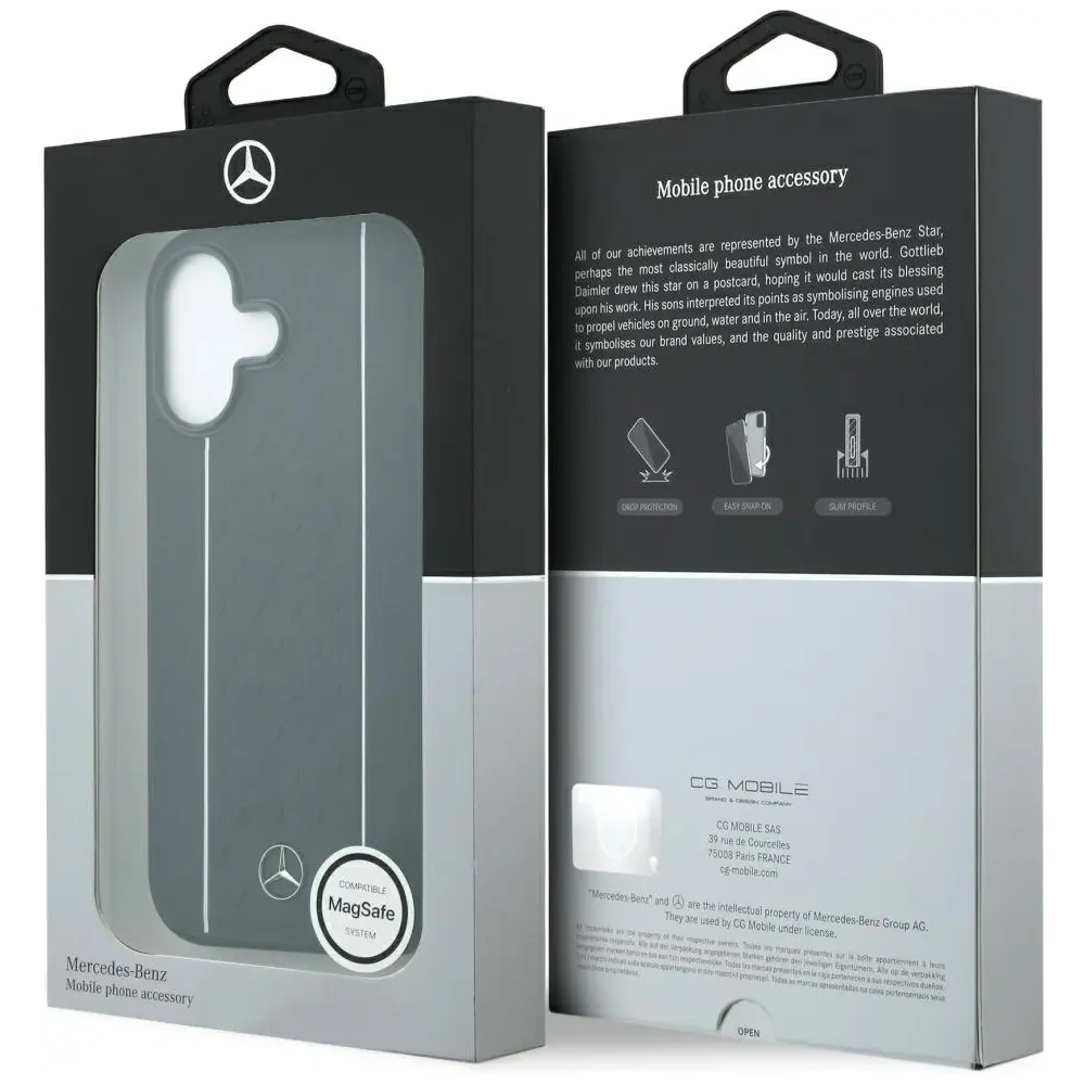 Etui Mercedes Leather Star Pattern Stripes MagSafe do Apple iPhone 17 czarny