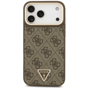 Etui Guess 4G Triangle Logo & Big Strap Metal Buttons MagSafe do Apple iPhone 17 Pro Max brązowy