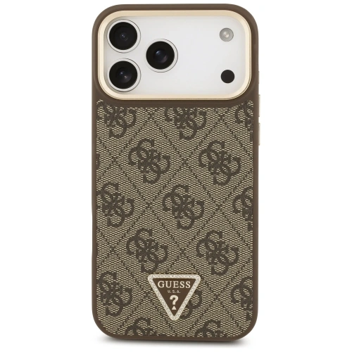 Etui Guess 4G Triangle Logo & Big Strap Metal Buttons MagSafe do Apple iPhone 17 Pro Max brązowy