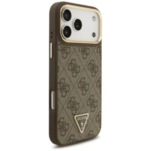 Etui Guess 4G Triangle Logo & Big Strap Metal Buttons MagSafe do Apple iPhone 17 Pro Max brązowy