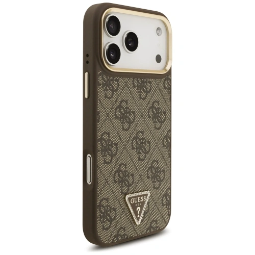 Etui Guess 4G Triangle Logo & Big Strap Metal Buttons MagSafe do Apple iPhone 17 Pro Max brązowy