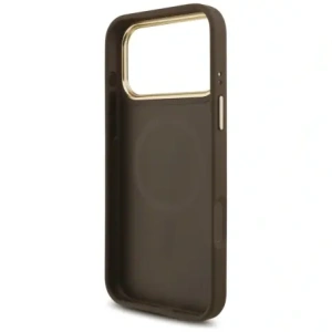 Etui Guess 4G Triangle Logo & Big Strap Metal Buttons MagSafe do Apple iPhone 17 Pro Max brązowy