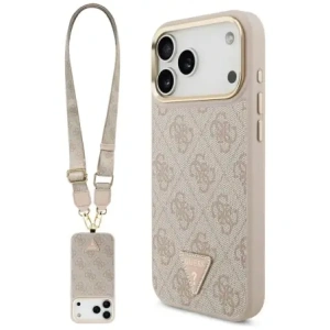 Etui Guess 4G Triangle Logo & Big Strap Metal Buttons MagSafe do Apple iPhone 17 Pro Max różowy