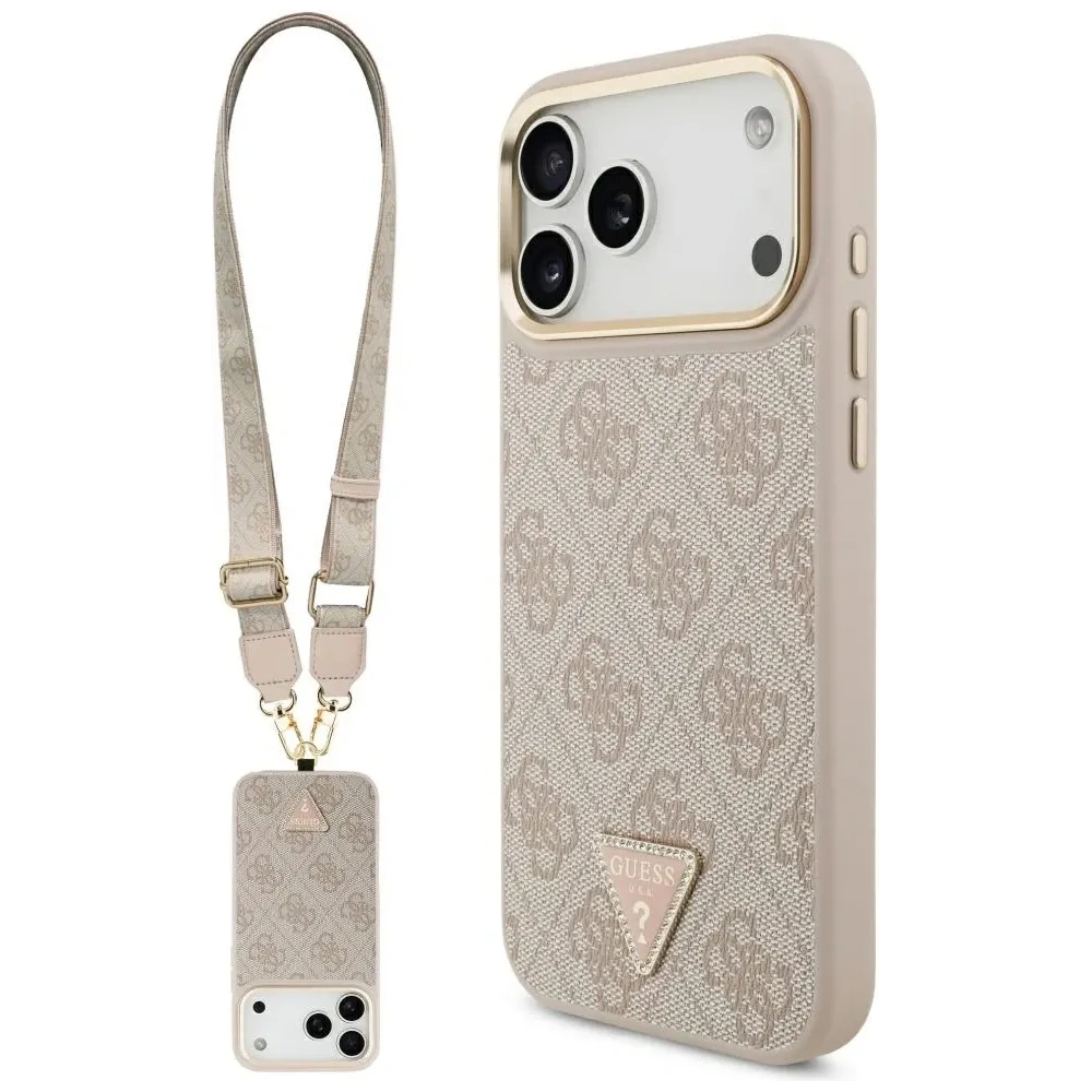 Etui Guess 4G Triangle Logo & Big Strap Metal Buttons MagSafe do Apple iPhone 17 Pro Max różowy