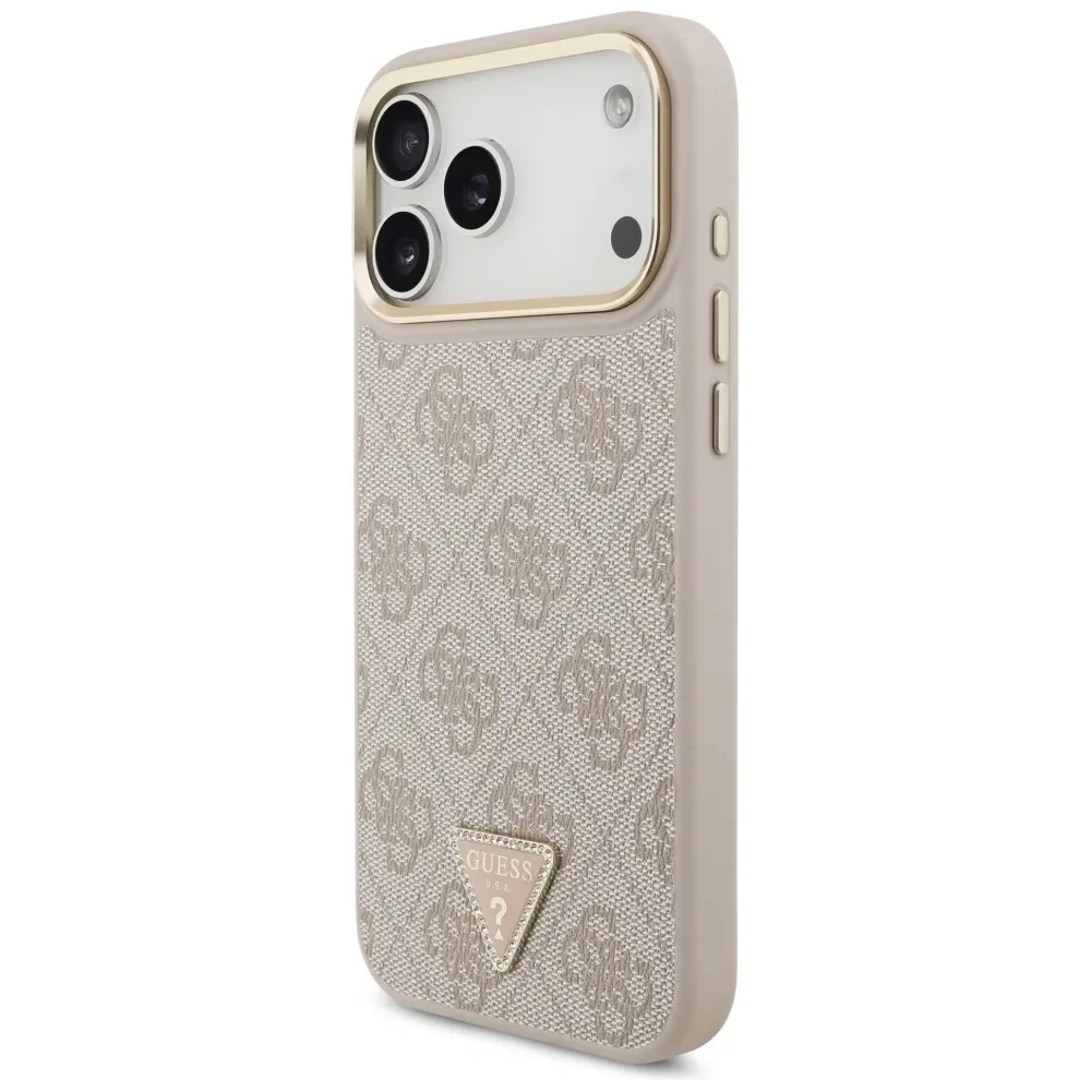 Etui Guess 4G Triangle Logo & Big Strap Metal Buttons MagSafe do Apple iPhone 17 Pro Max różowy