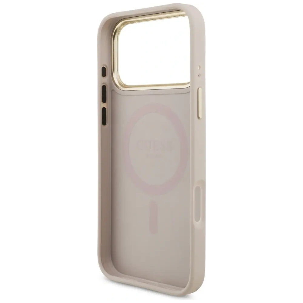 Etui Guess 4G Triangle Logo & Big Strap Metal Buttons MagSafe do Apple iPhone 17 Pro Max różowy