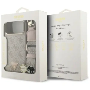 Etui Guess 4G Triangle Logo & Big Strap Metal Buttons MagSafe do Apple iPhone 17 Pro Max różowy