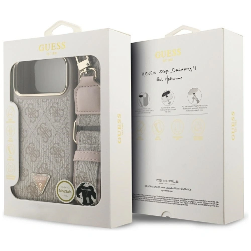 Etui Guess 4G Triangle Logo & Big Strap Metal Buttons MagSafe do Apple iPhone 17 Pro Max różowy