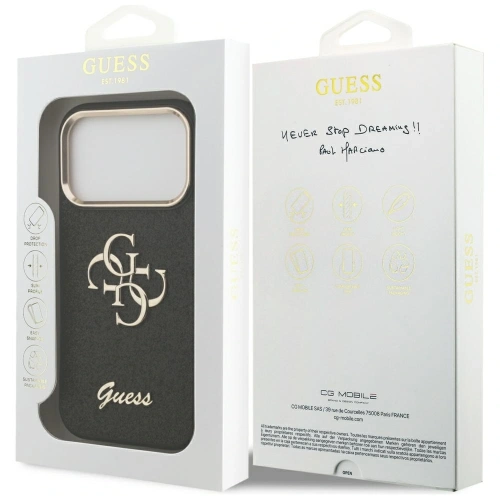 Etui Guess Fixed Glitter Big 4G Metal Frame do Apple iPhone 17 Pro czarny