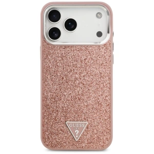 Etui Guess Glitter Triangle Logo MagSafe do Apple iPhone 17 Pro Max różowy