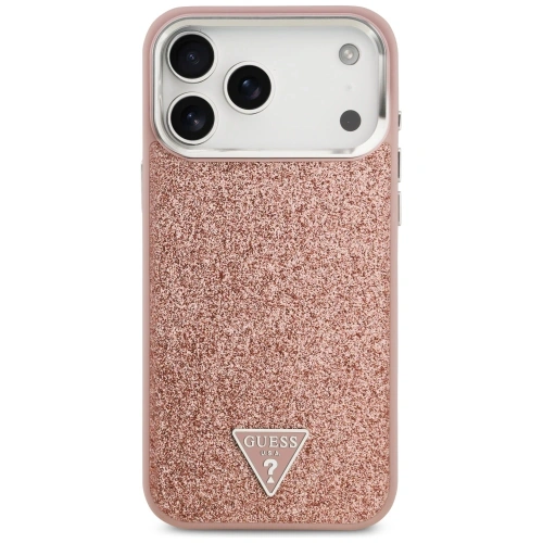 Etui Guess Glitter Triangle Logo MagSafe do Apple iPhone 17 Pro Max różowy
