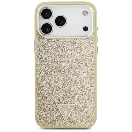 Etui Guess Glitter Triangle Logo MagSafe do Apple iPhone 17 Pro Max złoty