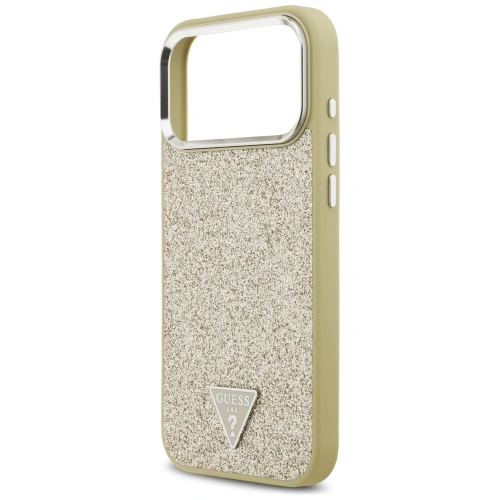 Etui Guess Glitter Triangle Logo MagSafe do Apple iPhone 17 Pro Max złoty