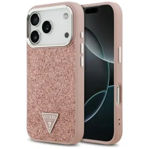 Etui Guess Glitter Triangle Logo MagSafe do Apple iPhone 17 Pro różowy