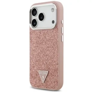Etui Guess Glitter Triangle Logo MagSafe do Apple iPhone 17 Pro różowy