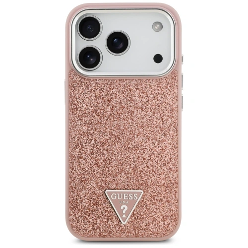 Etui Guess Glitter Triangle Logo MagSafe do Apple iPhone 17 Pro różowy